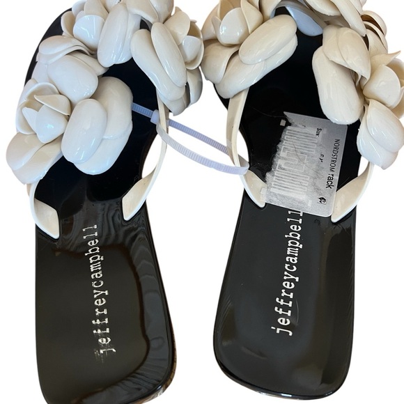 Jeffrey Campbell Black and White Sandals with Floral Strap Design - Picture 4 of 8